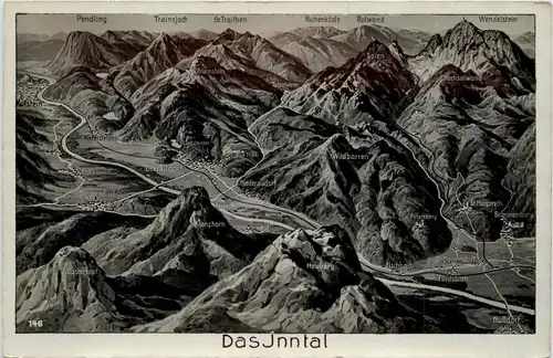 Oberbayern und Oberpfalz/ div. Orte und Umgebung - Das Inntal - Panoramakarte -338410