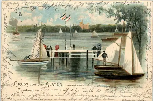 Hamburg Gruss von der Alster - Litho -70834