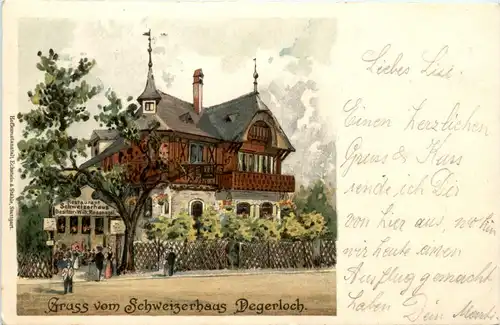 Gruss vom Schweizerhaus Degerloch - Litho -71134