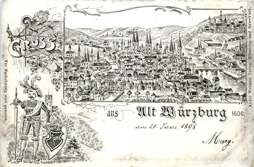 Gruss aus Alt Würzburg 1600 - Litho -71968