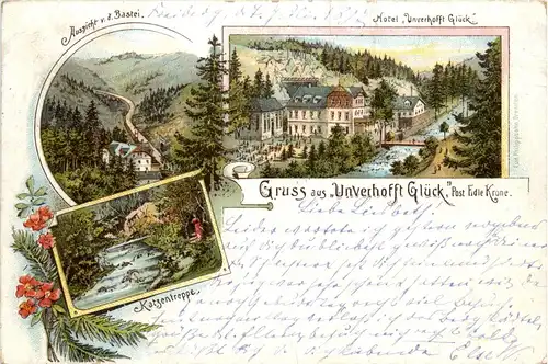 Bastei - Gruss aus Unverhofft Glück - Litho -71672