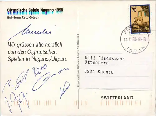 Bob Tea Reto Götschi Olympische Spiele Nagano 1988 mit Unterschriften -73058