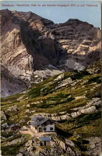 Gesäuse, Hesshütte mit Hochtor-Gugelgrat und Tellersack -353544