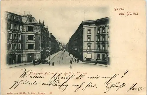 Gruss aus Görlitz - Platz am Bahnhof mit Berliner Strasse -71418