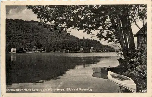 Klagenfurt, Strandmotiv Maria Loretto, Blick auf Malernigg -352850