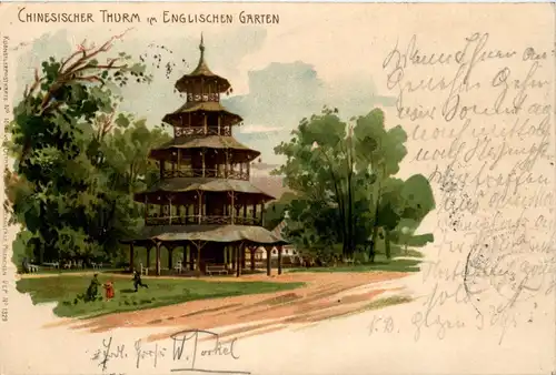 München - Chinesischer Turm - Litho -73448