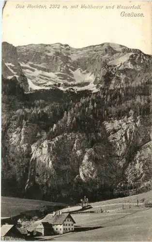 Gesäuse, Das Hochtor mit Wollbauer und Wasserfall -353616