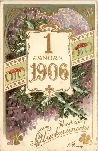 Neujahr - Jahreszahl 1906 - Prägekarte -422254