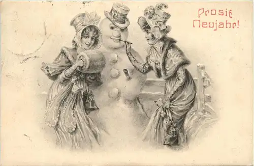 Neujahr - Frauen mit Schneemann -422274