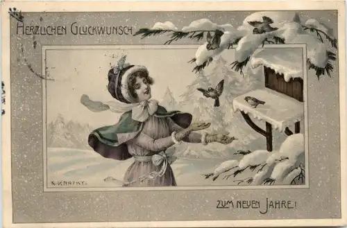Neujahr - Künstlerkarte Kratky -422364