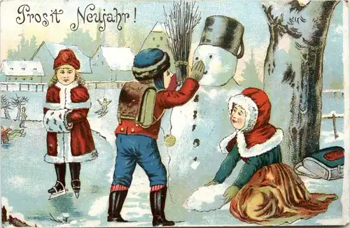 Neujahr - Kiunder mit Schneemann -422354