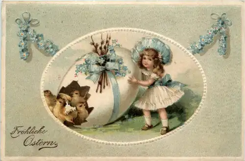 Ostern - Kind mit Ei - Prägekarte -422484