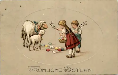 Ostern - Kinder mit Lamm - Prägekarte -422554