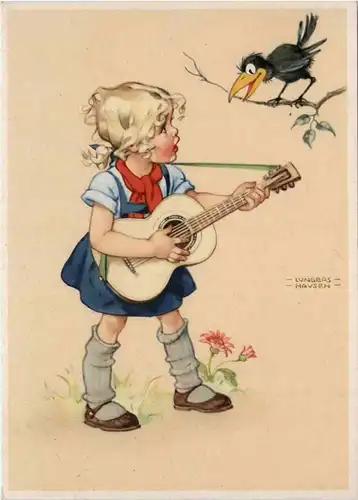Künstlerkarte Lungershausen - Kind mit Gitarre -422664