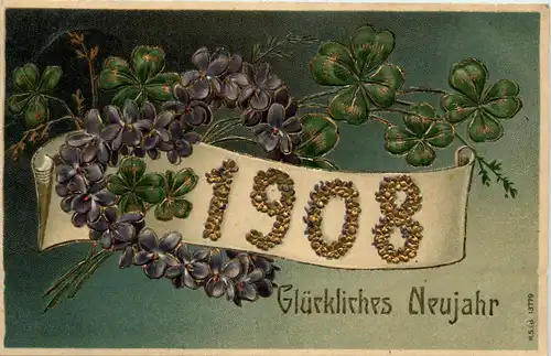 Neujahr - Jahreszahl 1908 - Prägekarte -422794