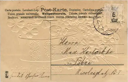 Neujahr - Jahreszahl 1908 - Prägekarte -422794