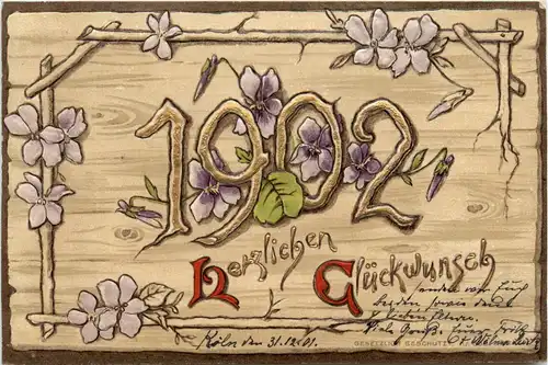 Neujahr - Jahreszahl 1902 - Prägekarte -422804