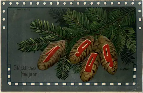 Neujahr - Jahreszahl 1909 - Prägekarte -422268