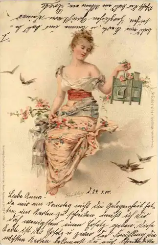 Frau mit Vogelkäfig -422438