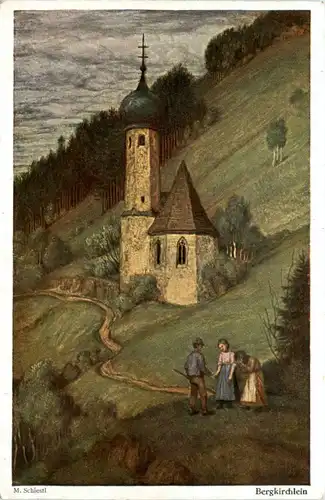 Künstlerkarte Matthäus Schiestl - Bergkirchlein -423464