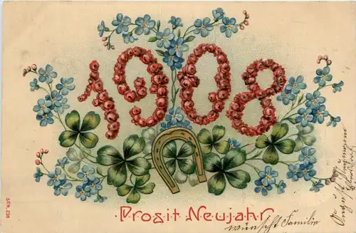 Neujahr - Jahreszahl 1908 - Prägekarte -422798