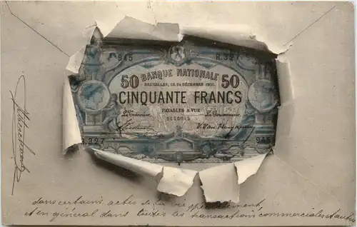 Geldschein auf Ansichtskarte - Belgien -424194