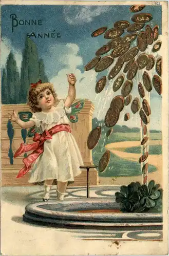 Geld auf Ansichtskarte - Neujahr - Prägekarte -424582