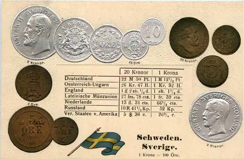 Schweden - Geld auf Ansichtskarte - Prägekarte -424294