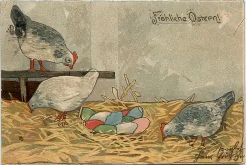Ostern - Hühner - Prägekarte -422336