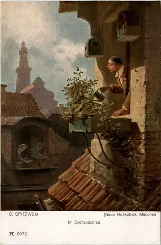 Künstlerkarte C. Spitzweg - Im Dachstübchen -425152