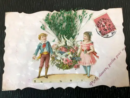 Karte mit Kindern und echten Gräsern -S221