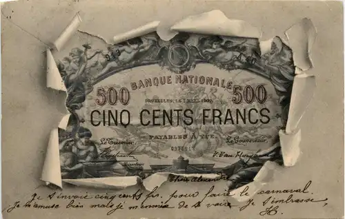 Geldschein auf Ansichtskarte - Belgien -424198