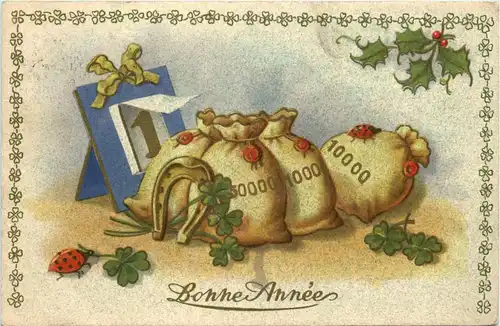 Geld auf Ansichtskarte - Neujahr -424462