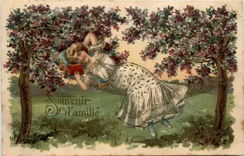 Frau in Hängematte - Prägekarte -422392