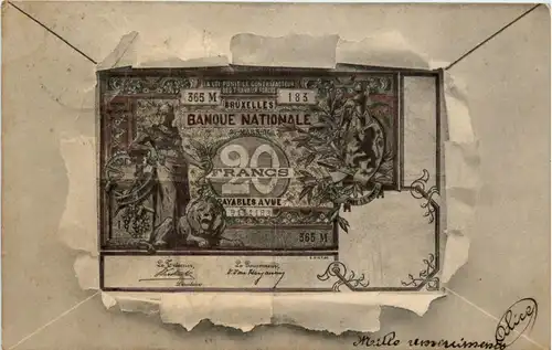 Geldschein auf Ansichtskarte - Belgien -424200