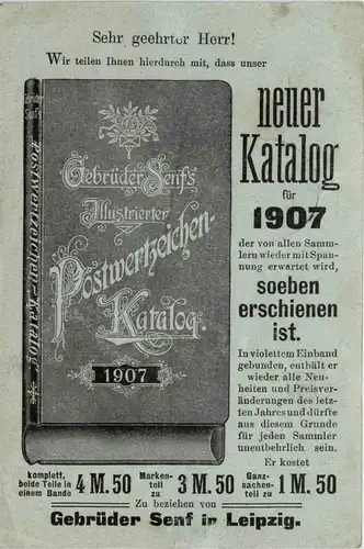 Leipzig - Postwertzeichen Katalog 1907 - Werbung - Ganzsache -423156