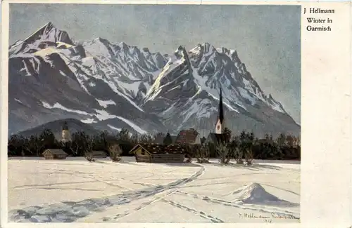 Künstlerkarte Hellmann - Winter in Garmisch -425138
