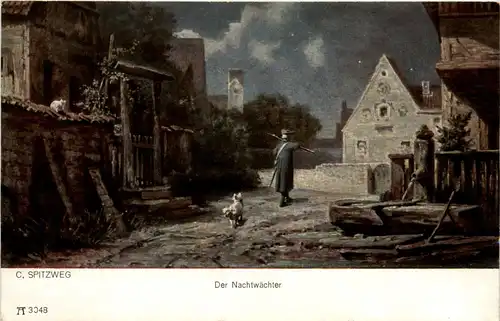 Künstlerkarte C. Spitzweg - Der Nachtwärter -425156