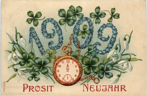 Neujahr - Uhr - Prägekarte -422792