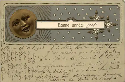 Neujahr - Mond - Prägekarte -425332