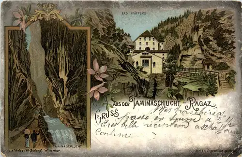 Gruss aus Taminaschlucht Ragaz - Litho - Bad Pfäffers -426902