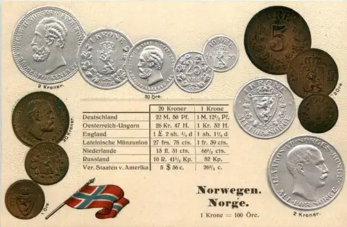 Norwegen - Geld auf Ansichtskarte - Prägekarte -424296