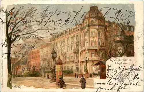 Karlsruhe - Kriegstrasse - Litho Künstler Münch -427252