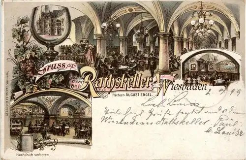 Wiesbaden - Gruss aus dem Rathskeller - Litho -426482