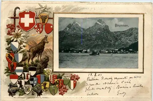 Brunnen - Litho - Prägekarte -426848