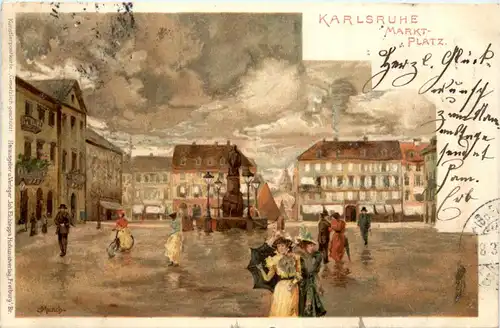 Karlsruhe - Marktplatz - Litho -427554