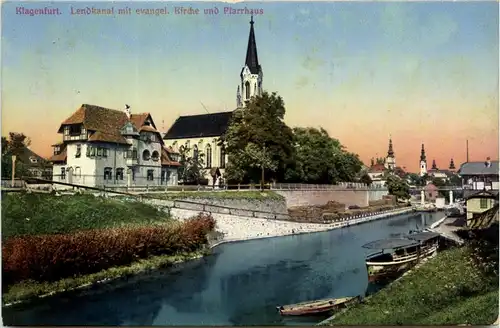 Klagenfurt, Lendkanal mit evangel. Kirche und Pfarrhaus -356180