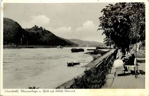 Rheinbrohl, Rheinanlagen u. Blick auf Schloss Rheineck -355992