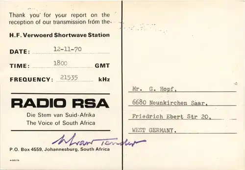 South Afrika - Radio RSA -76912