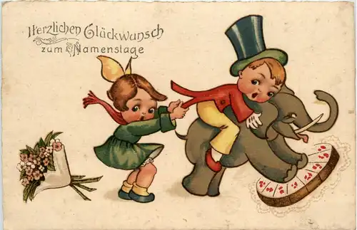 Namenstag - Kinder mit Elefant -78912